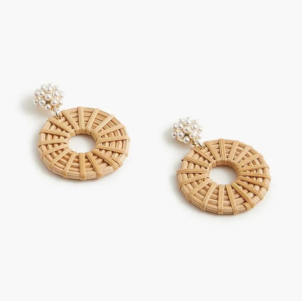 J. Crew Factory Tan Woven Earrings with Pearl Clusters NWT